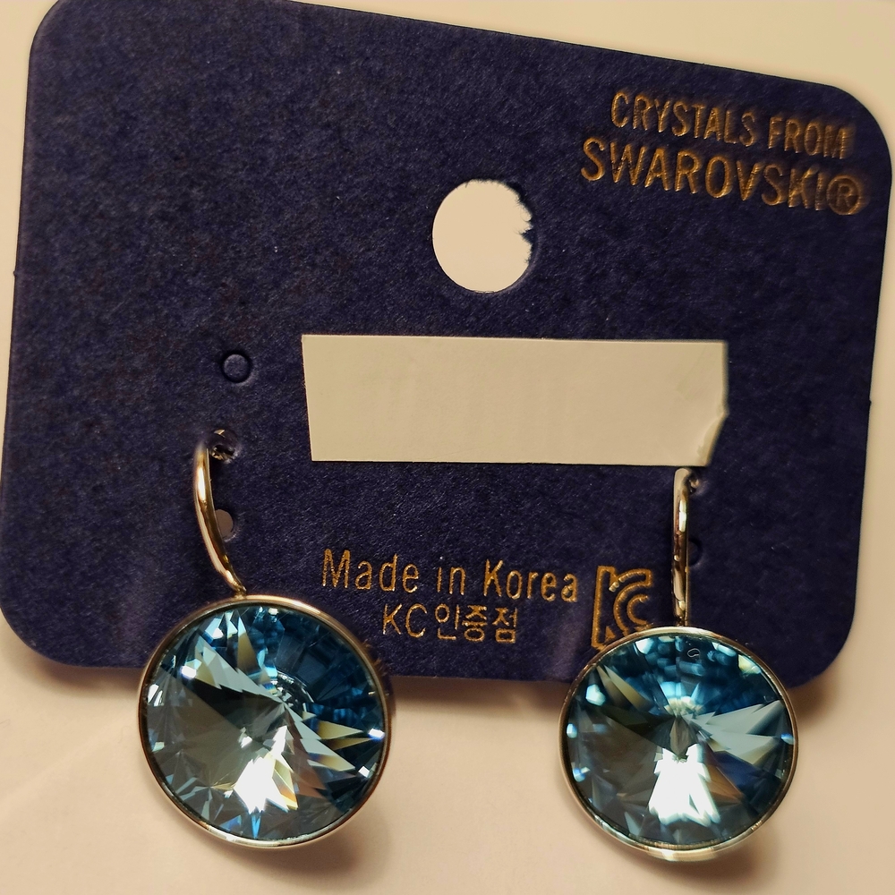 Swarovski Element NEW! Aqua Blue Round Leverback Earrings. Classy. Simpl…‎